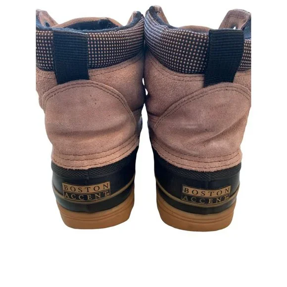 9M Boston Accent "Sleek" Women's Lace Up Winter Duck Boots Tan Suede and Navy Bl - Picture 11 of 11